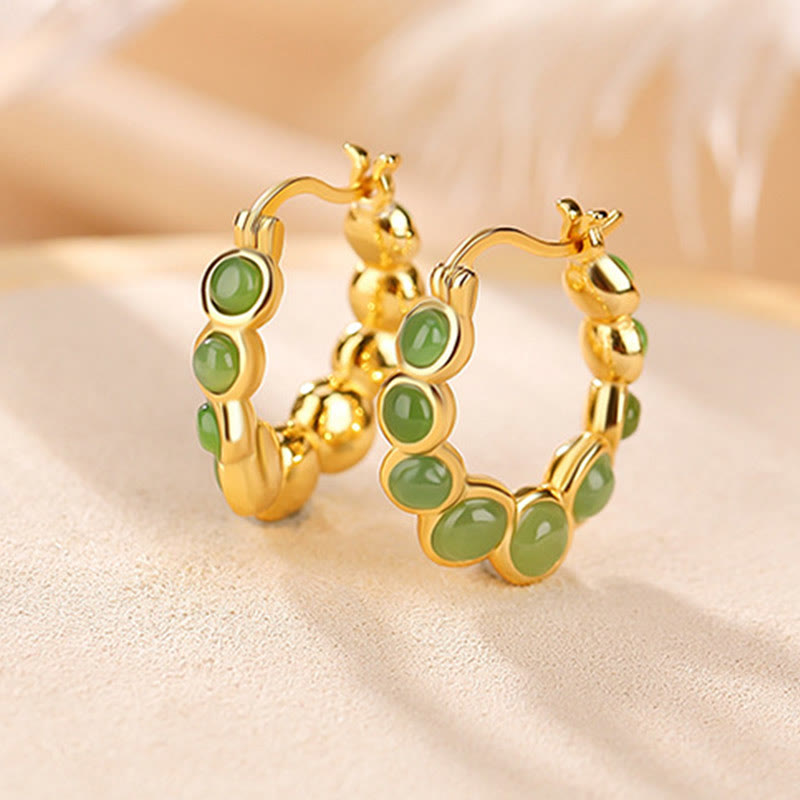 925 Sterling Silver Plated Gold Hetian Cyan Jade Pea Ear Clip Prosperity Earrings (Extra 30% Off | USE CODE: FS30)