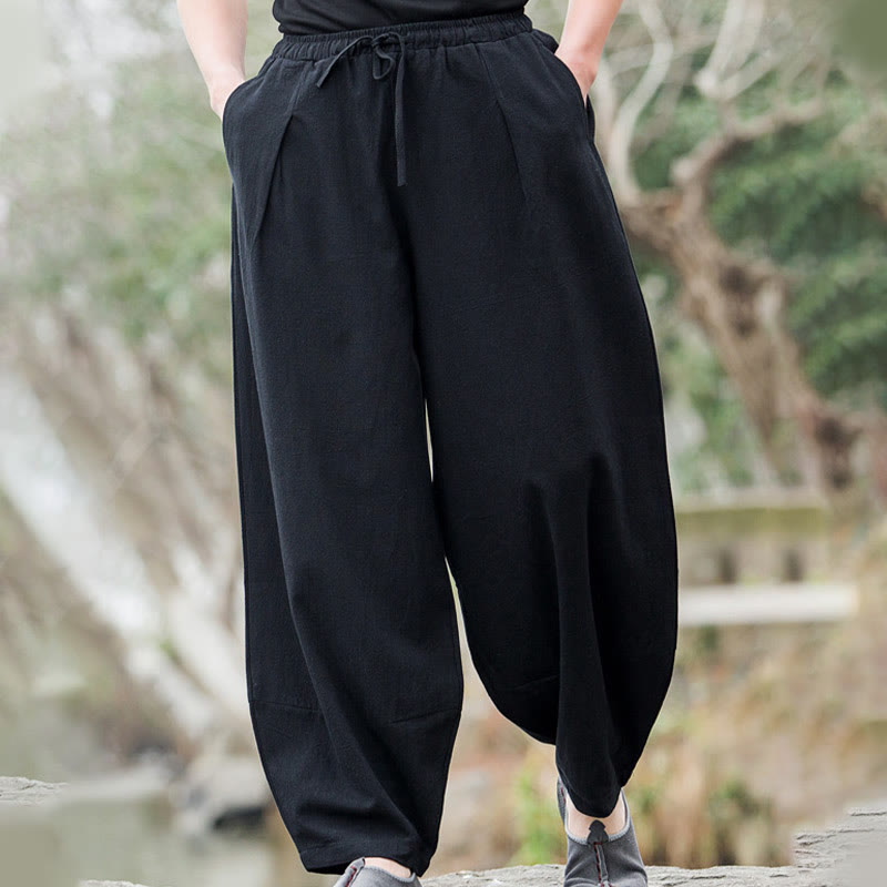 Plain Casual Cotton Bloomer Men's Pants With Pockets
