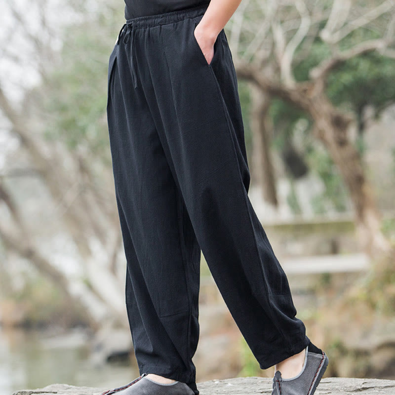 Plain Casual Cotton Bloomer Men's Pants With Pockets