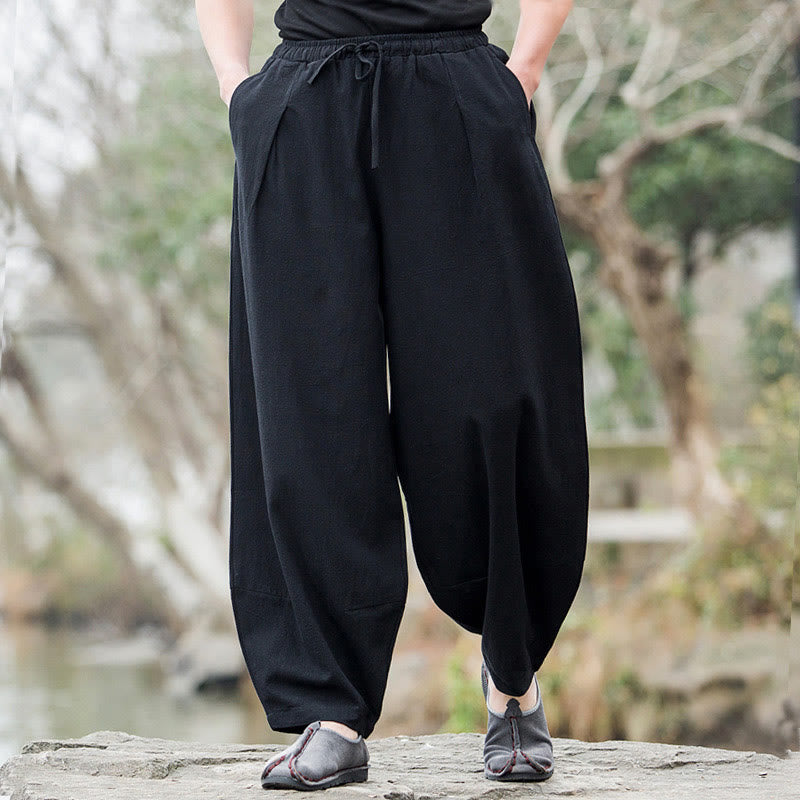 Plain Casual Cotton Bloomer Men's Pants With Pockets