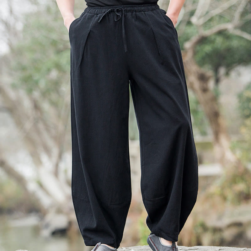 Plain Casual Cotton Bloomer Men's Pants With Pockets