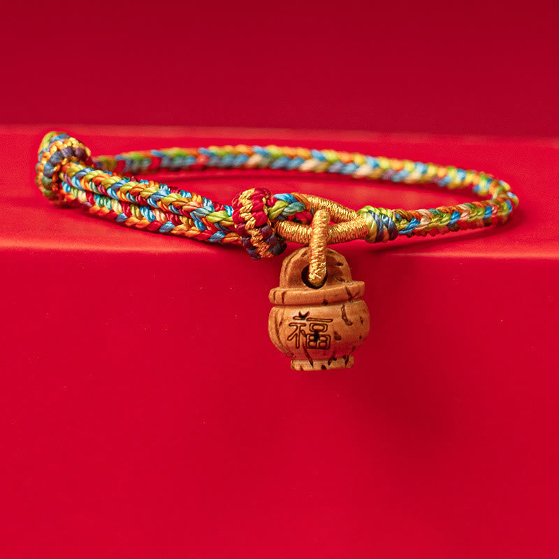 Peach Wood Fu Character Safe And Well Wealth Bracelet
