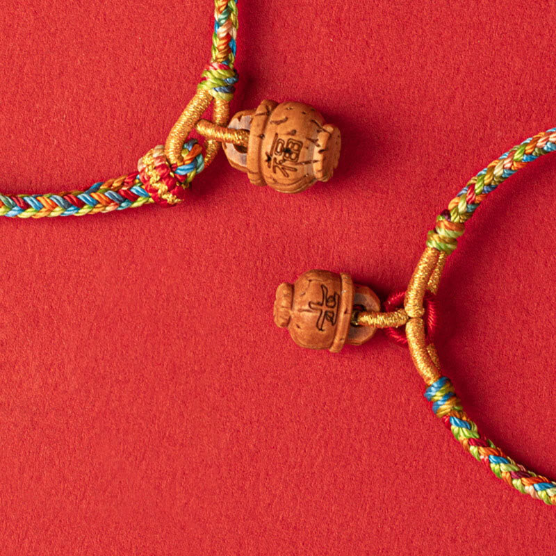 Peach Wood Fu Character Safe And Well Wealth Bracelet