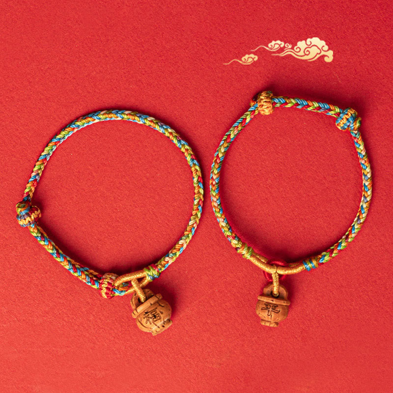 Peach Wood Fu Character Safe And Well Wealth Bracelet