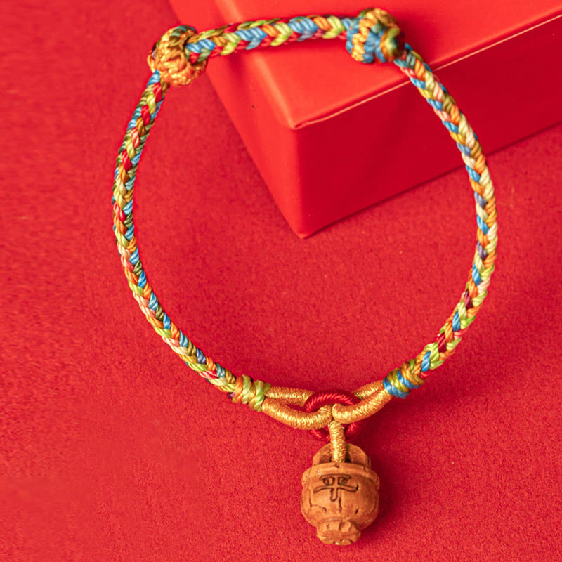 Peach Wood Fu Character Safe And Well Wealth Bracelet