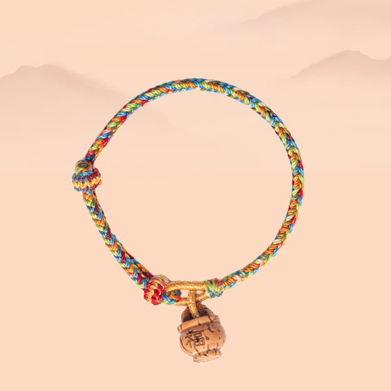 Peach Wood Fu Character Safe And Well Wealth Bracelet