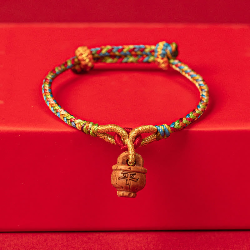 Peach Wood Fu Character Safe And Well Wealth Bracelet