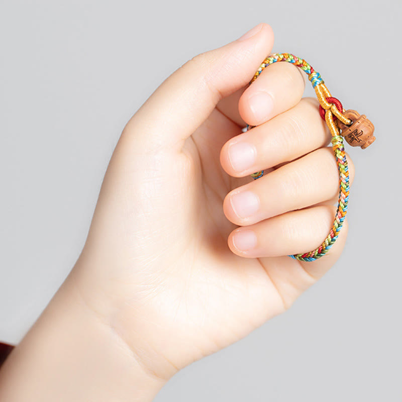 Peach Wood Fu Character Safe And Well Wealth Bracelet