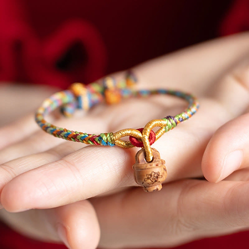 Peach Wood Fu Character Safe And Well Wealth Bracelet