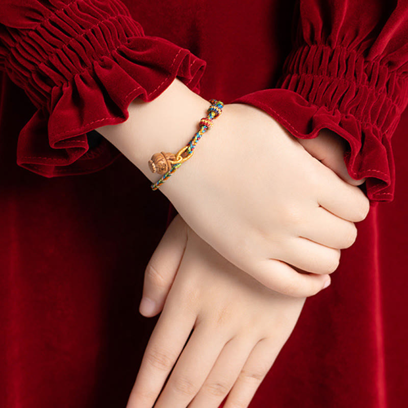 Peach Wood Fu Character Safe And Well Wealth Bracelet