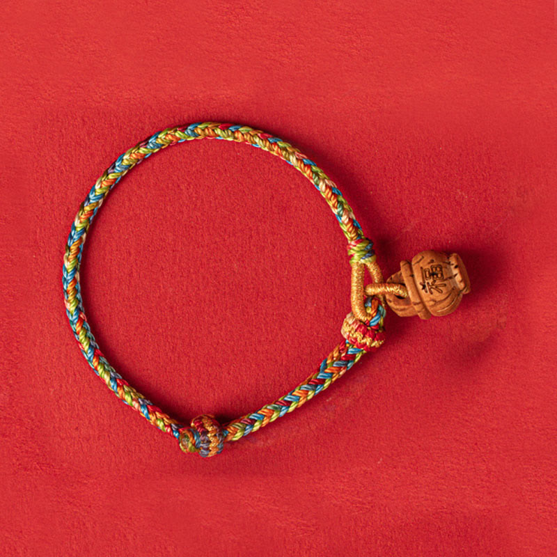 Peach Wood Fu Character Safe And Well Wealth Bracelet