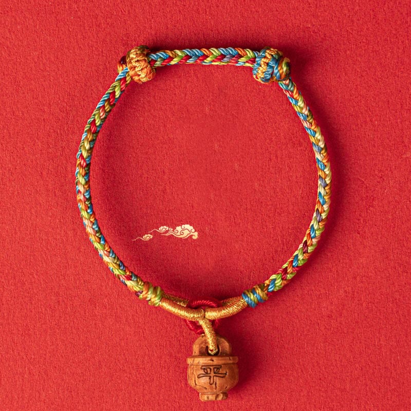 Peach Wood Fu Character Safe And Well Wealth Bracelet