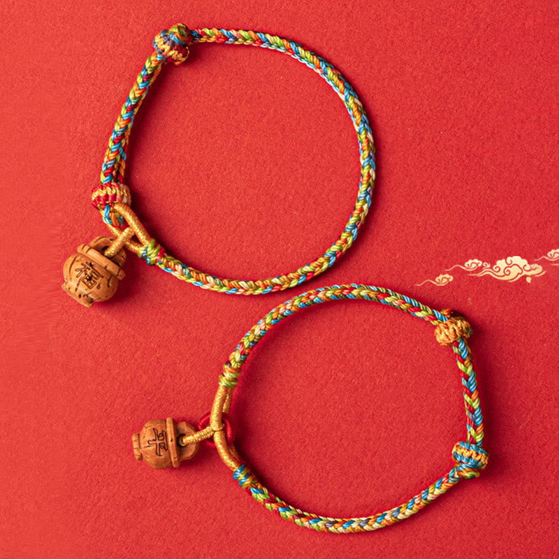 Peach Wood Fu Character Safe And Well Wealth Bracelet