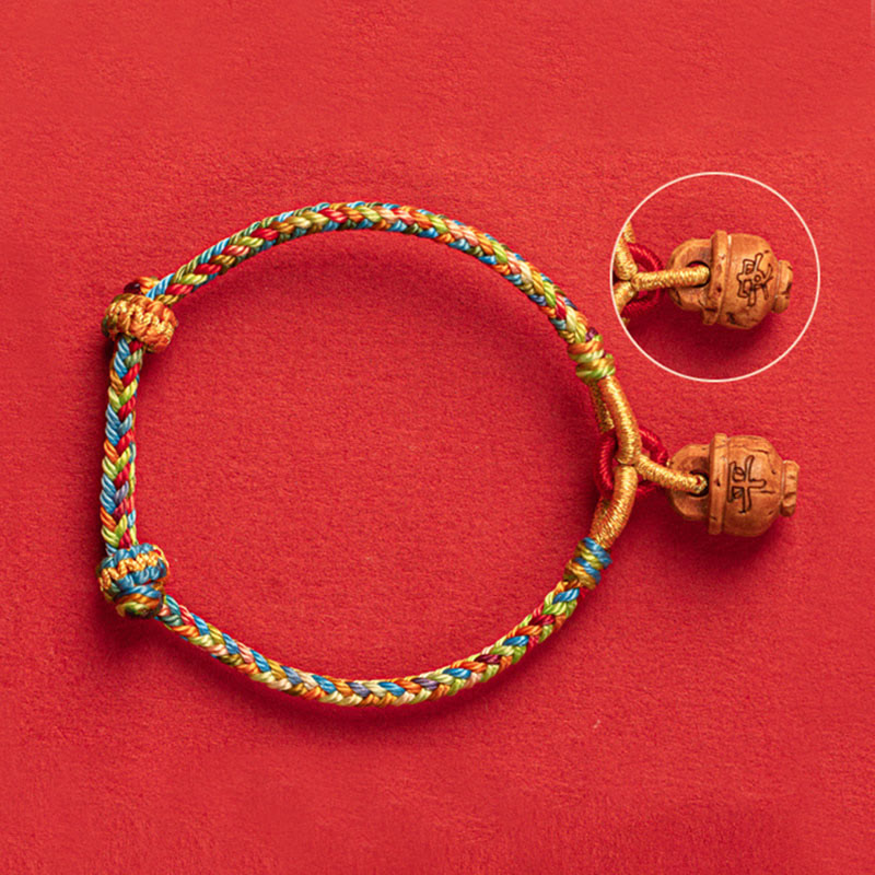 Peach Wood Fu Character Safe And Well Wealth Bracelet