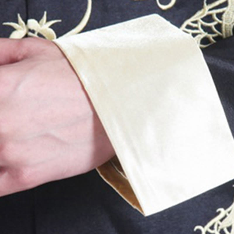 Embroider Dragon Turned Sleeves Casual Frog-button Polyester Fiber Men's Jacket Shirt Pants Clothing