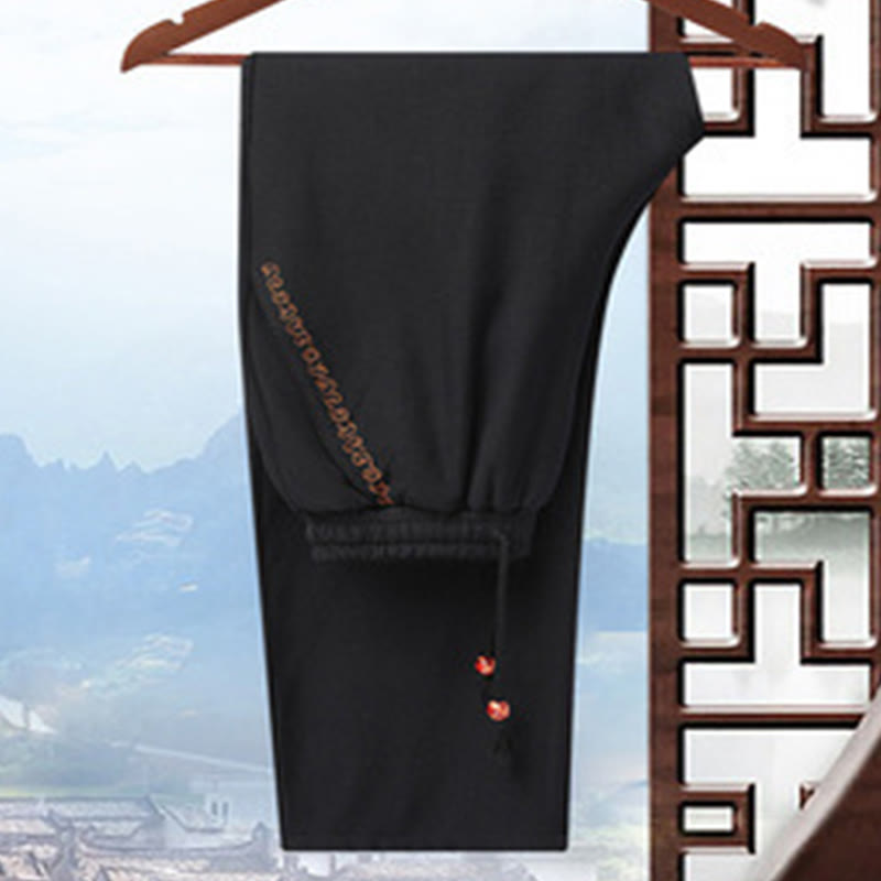Embroider Dragon Turned Sleeves Casual Frog-button Polyester Fiber Men's Jacket Shirt Pants Clothing