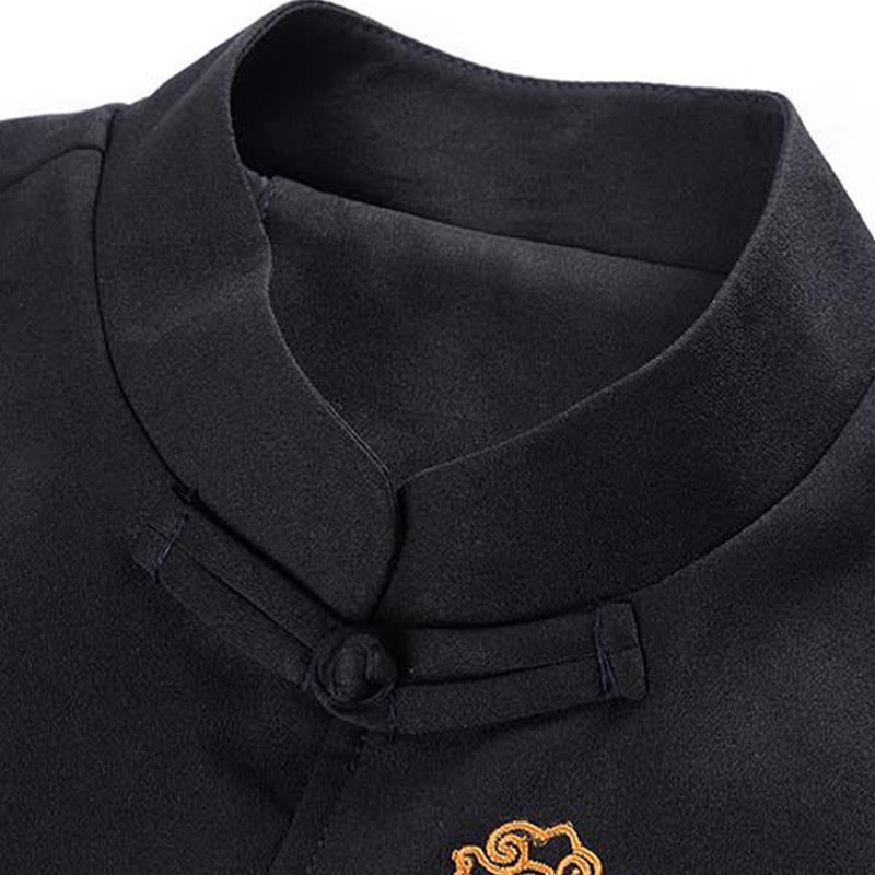 Dragon Embroidery Frog-button Polyester Men's Jacket Shirt Clothing With Pockets