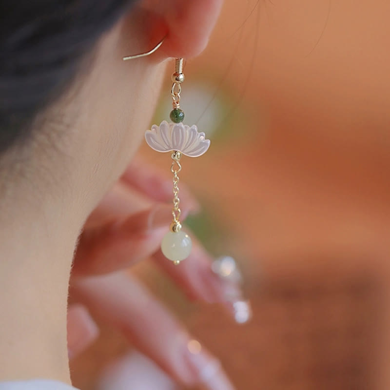 Hetian Jade Lotus Prosperity Earrings