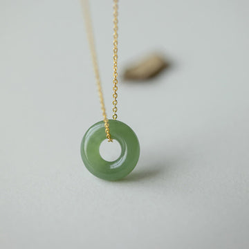 925 Sterling Silver Plated Gold Hetian Jade Peace Buckle Necklace Pendant