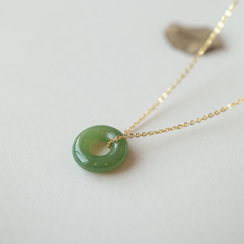 925 Sterling Silver Plated Gold Hetian Jade Peace Buckle Necklace Pendant