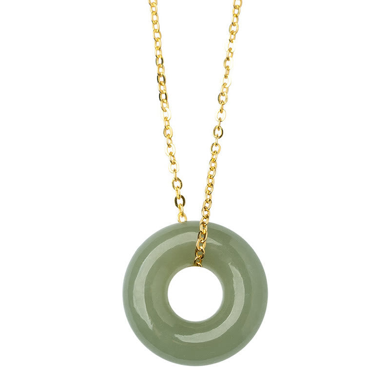 925 Sterling Silver Plated Gold Hetian Jade Peace Buckle Necklace Pendant