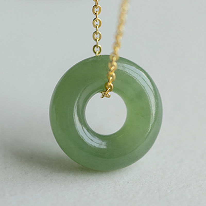 925 Sterling Silver Plated Gold Hetian Jade Peace Buckle Necklace Pendant