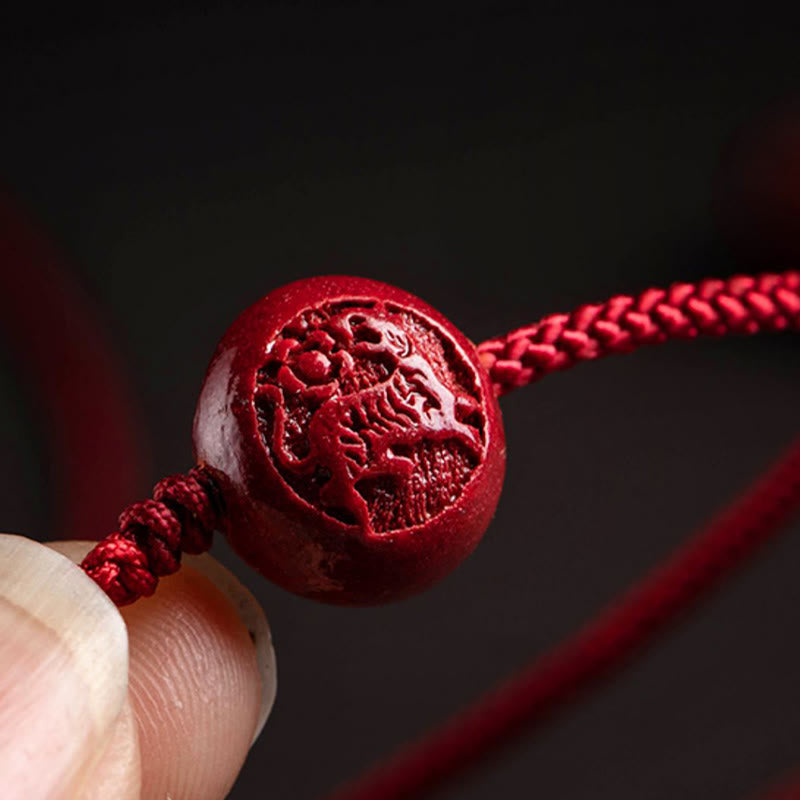 Natural Cinnabar Chinese Zodiac Gourd Calm Blessing Red String Belly Chain