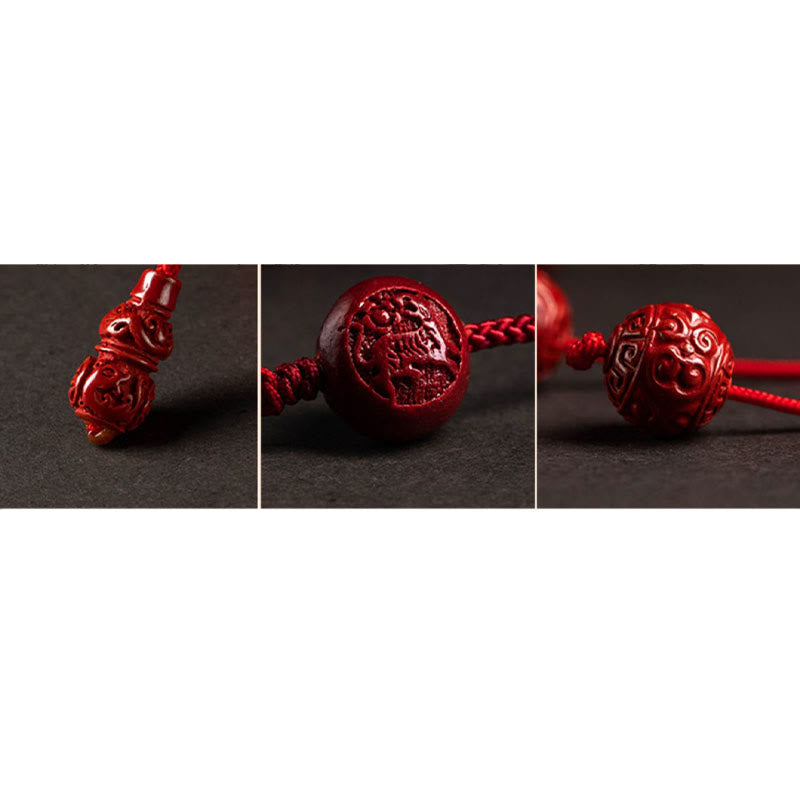 Natural Cinnabar Chinese Zodiac Gourd Calm Blessing Red String Belly Chain