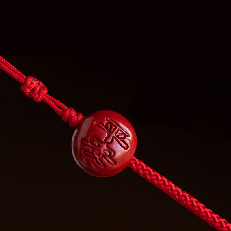 Natural Cinnabar Chinese Zodiac Gourd Calm Blessing Red String Belly Chain