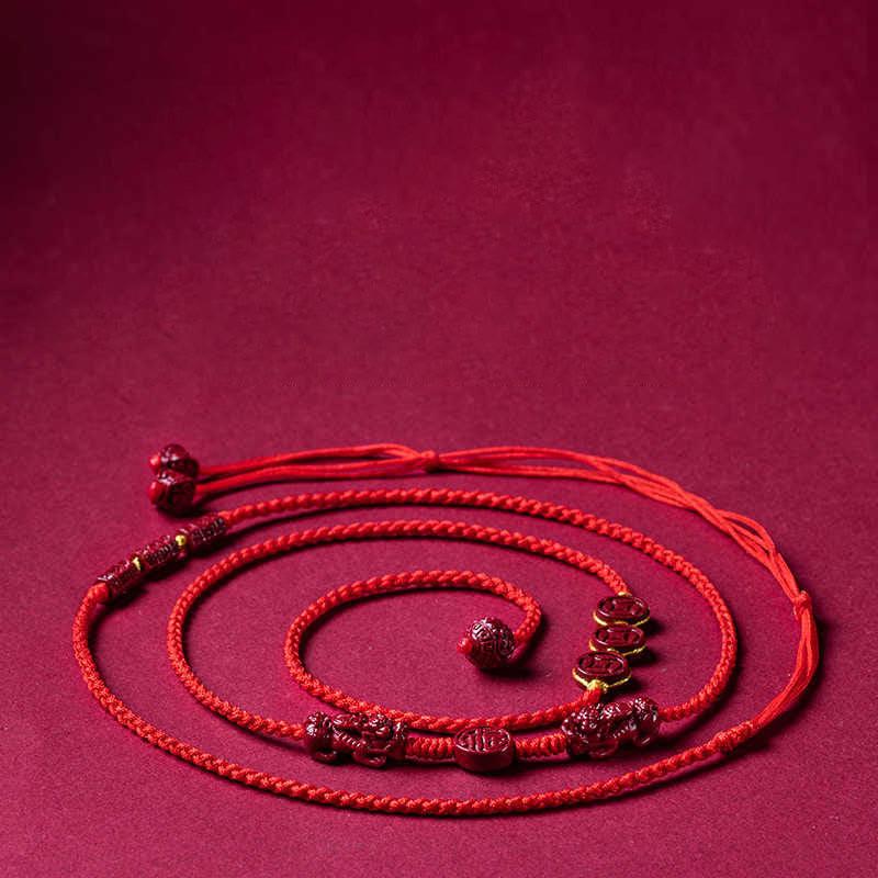 Natural Cinnabar PiXiu Calm Blessing Red String Belly Chain