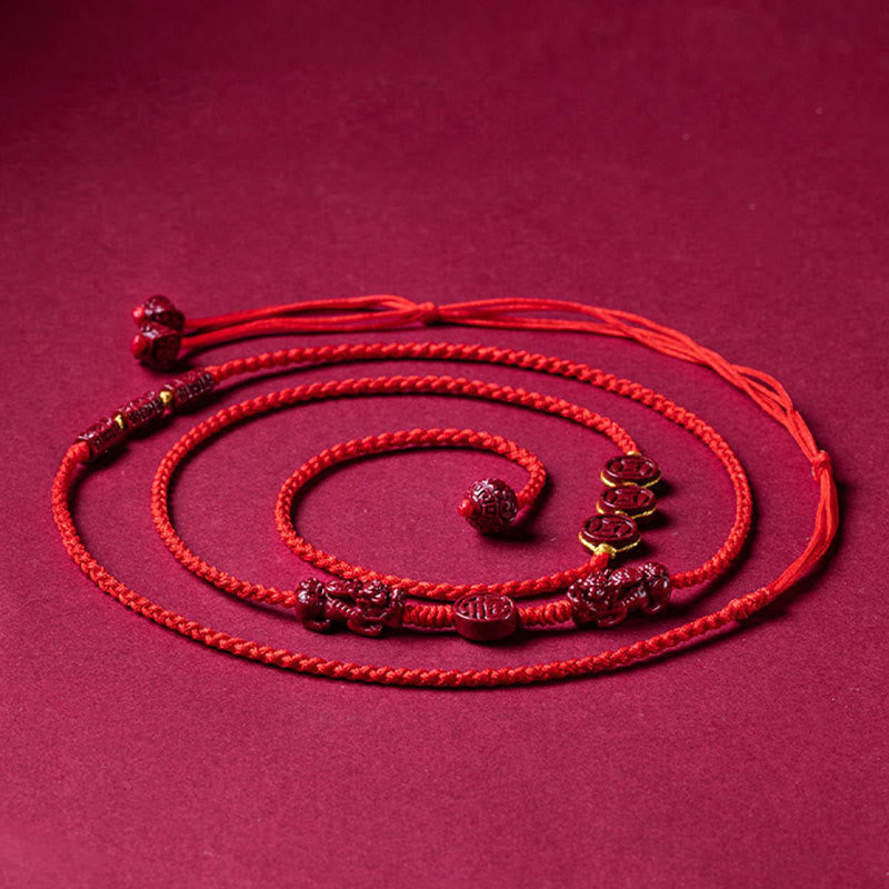 Natural Cinnabar PiXiu Calm Blessing Red String Belly Chain