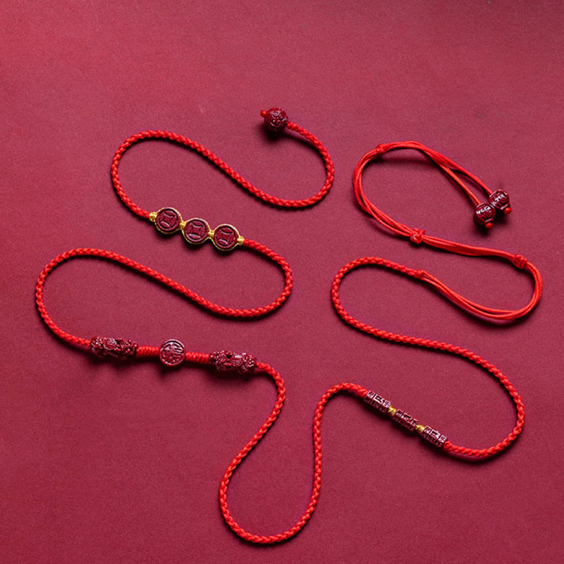 Natural Cinnabar PiXiu Calm Blessing Red String Belly Chain