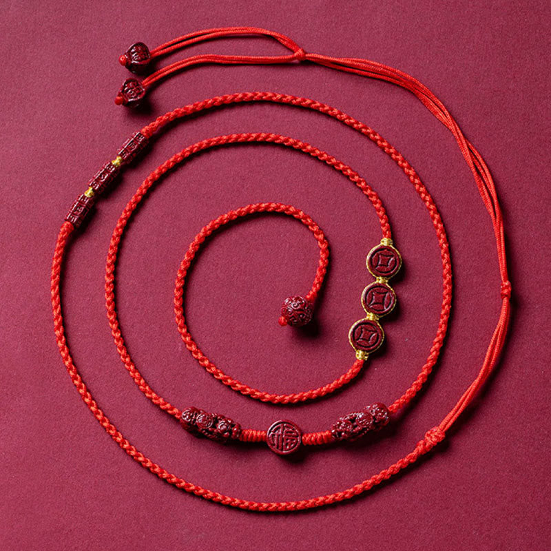 Natural Cinnabar PiXiu Calm Blessing Red String Belly Chain