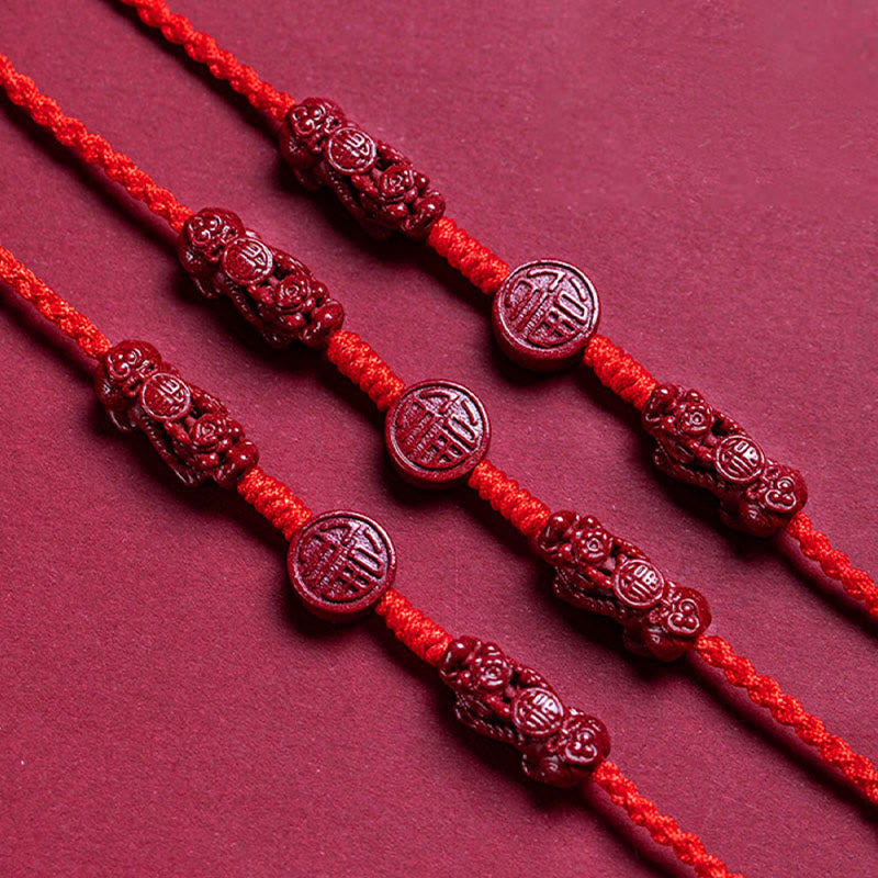 Natural Cinnabar PiXiu Calm Blessing Red String Belly Chain