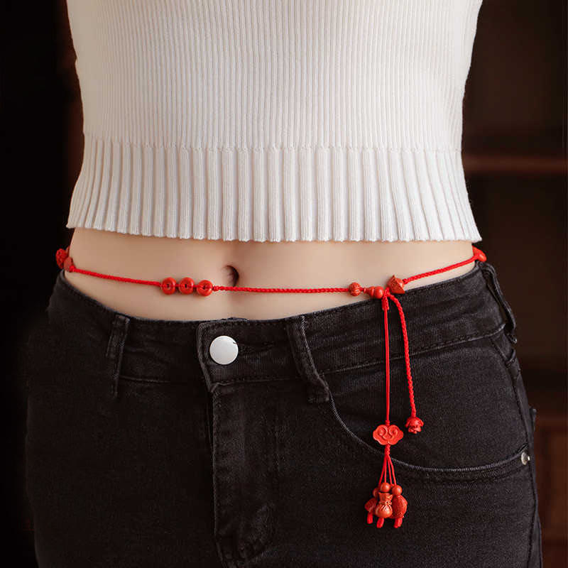Natural Cinnabar Calm Blessing Red String Belly Chain