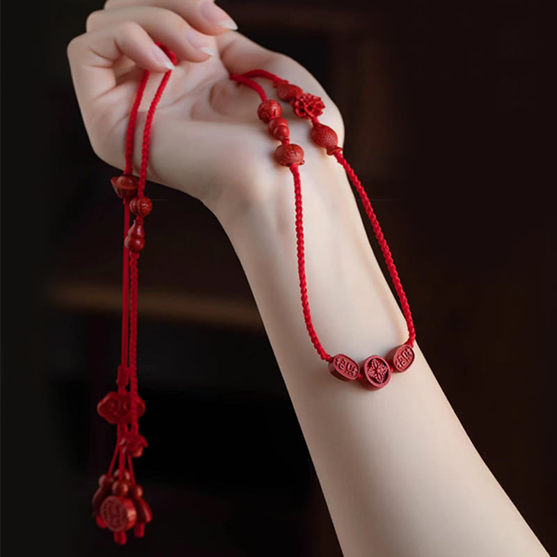 Natural Cinnabar Calm Blessing Red String Belly Chain