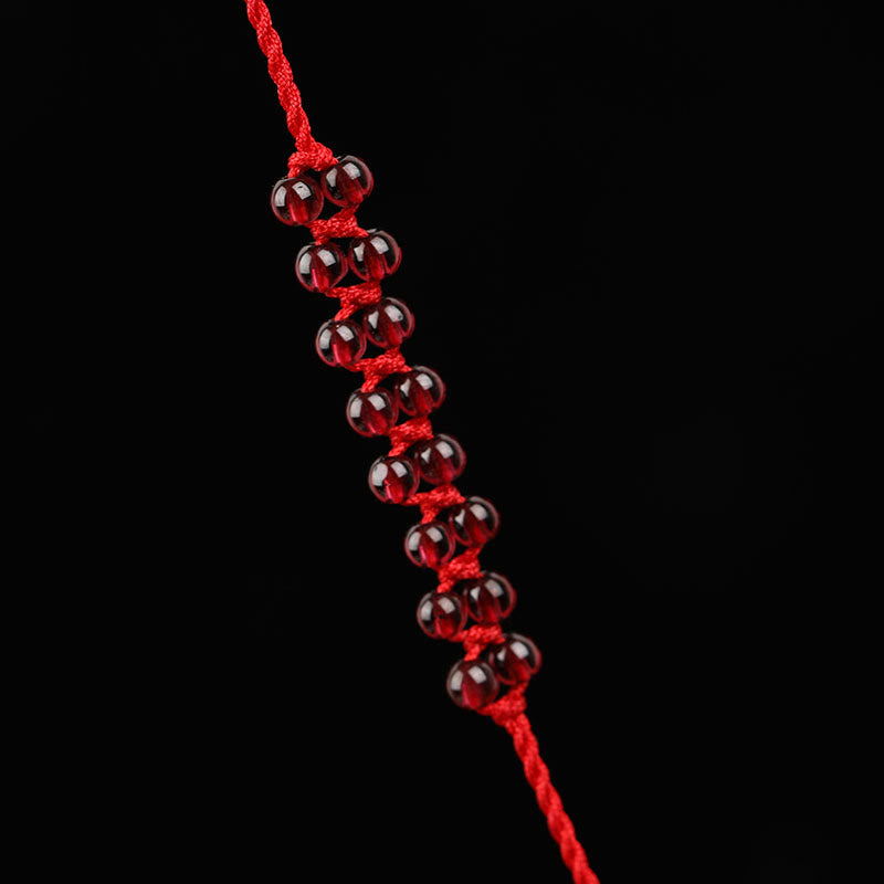 Chinese Zodiac Natural Garnet Peace Buckle Blessing Red String Belly Chain