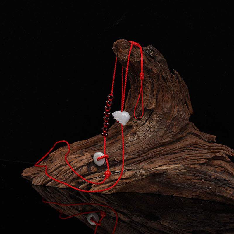 Chinese Zodiac Natural Garnet Peace Buckle Blessing Red String Belly Chain
