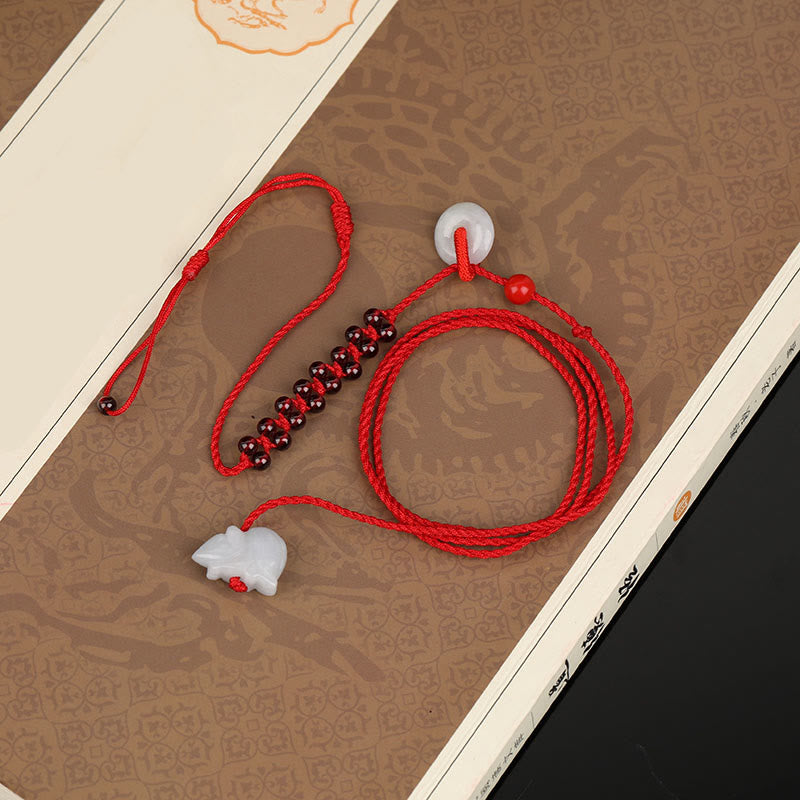 Chinese Zodiac Natural Garnet Peace Buckle Blessing Red String Belly Chain