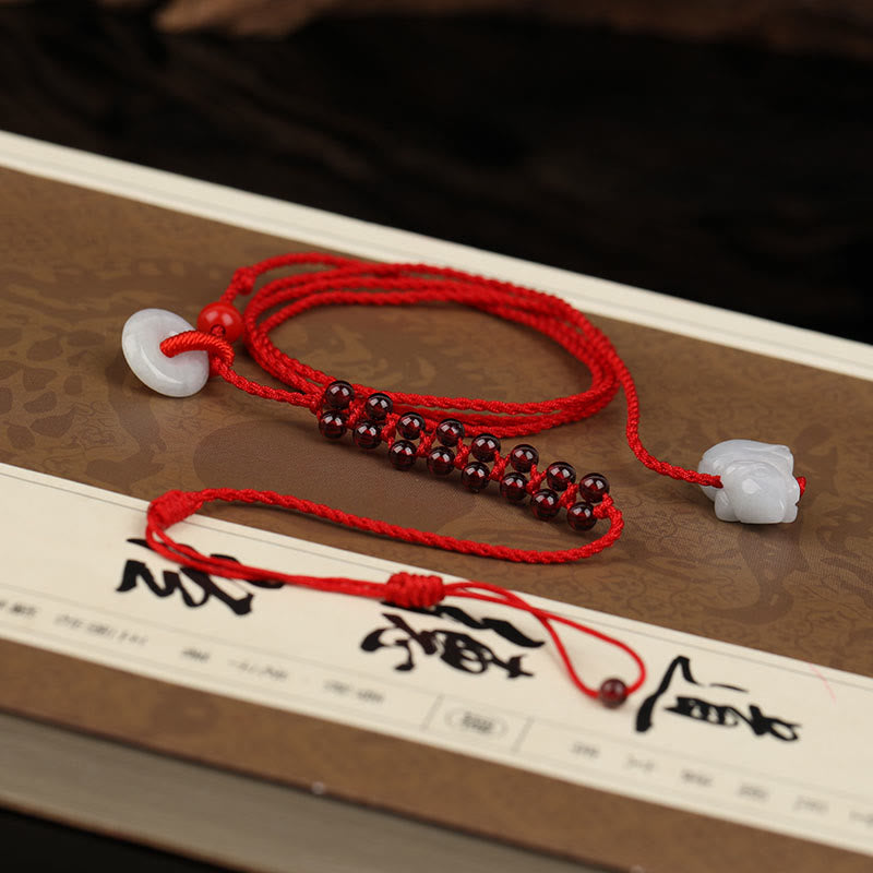 Chinese Zodiac Natural Garnet Peace Buckle Blessing Red String Belly Chain