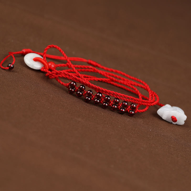 Chinese Zodiac Natural Garnet Peace Buckle Blessing Red String Belly Chain