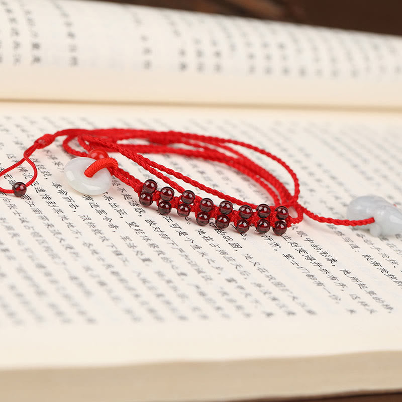 Chinese Zodiac Natural Garnet Peace Buckle Blessing Red String Belly Chain