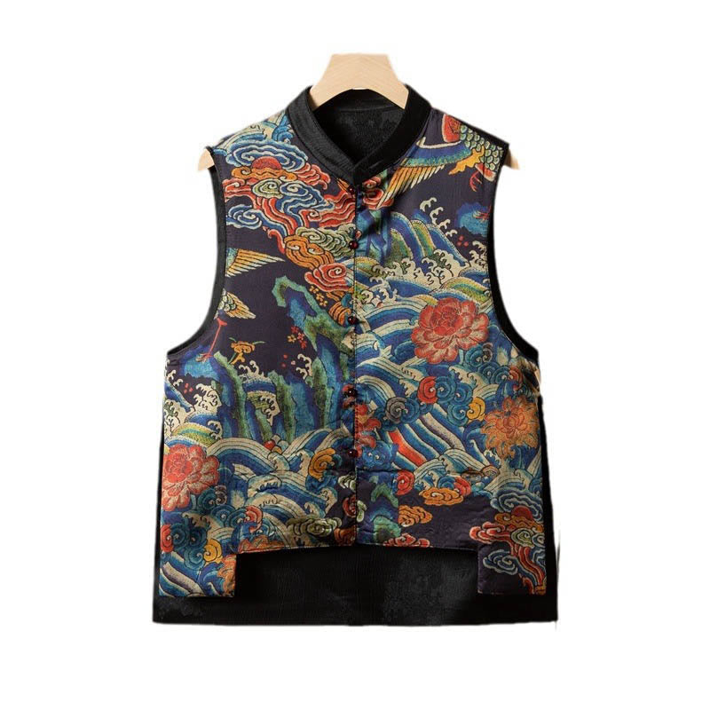Vintage Embroidery Flower Cloud Pattern Vest