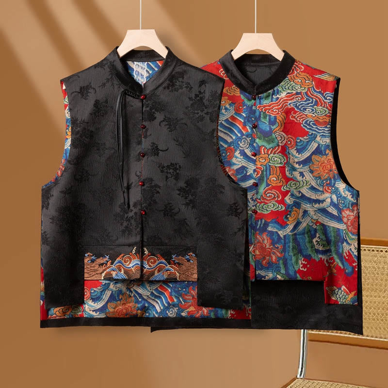 Vintage Embroidery Flower Cloud Pattern Vest
