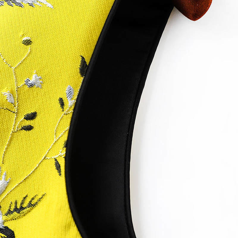 Vintage Embroidery Crane Plants Pattern Knot Button Vest