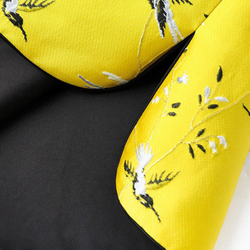 Vintage Embroidery Crane Plants Pattern Knot Button Vest