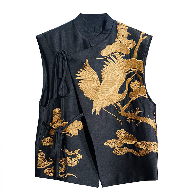 Vintage Embroidery Golden Crane Cloud Pattern Vest