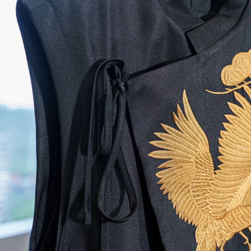 Vintage Embroidery Golden Crane Cloud Pattern Vest