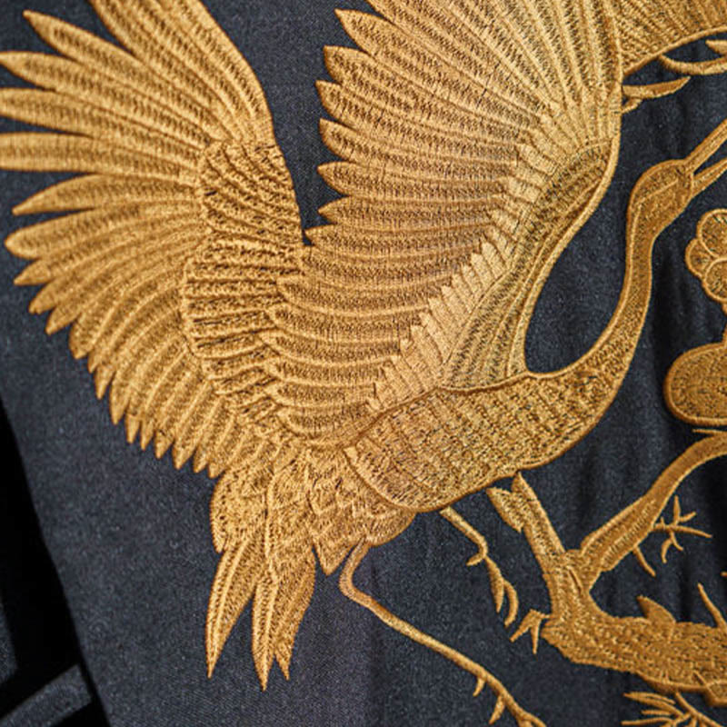 Vintage Embroidery Golden Crane Cloud Pattern Vest