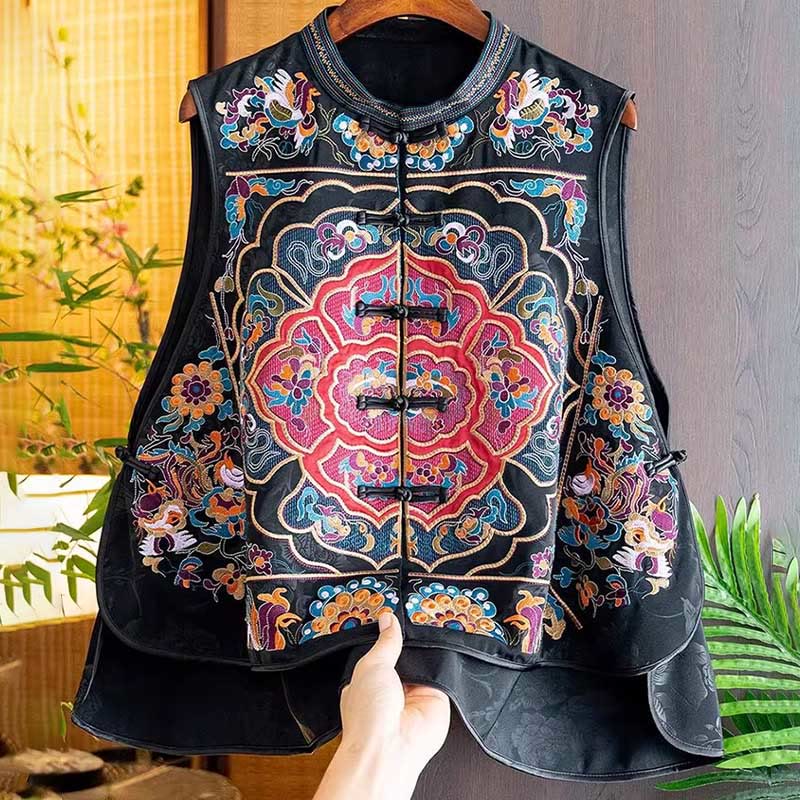Vintage Embroidery Colorful Cloud Flower Pattern Vest